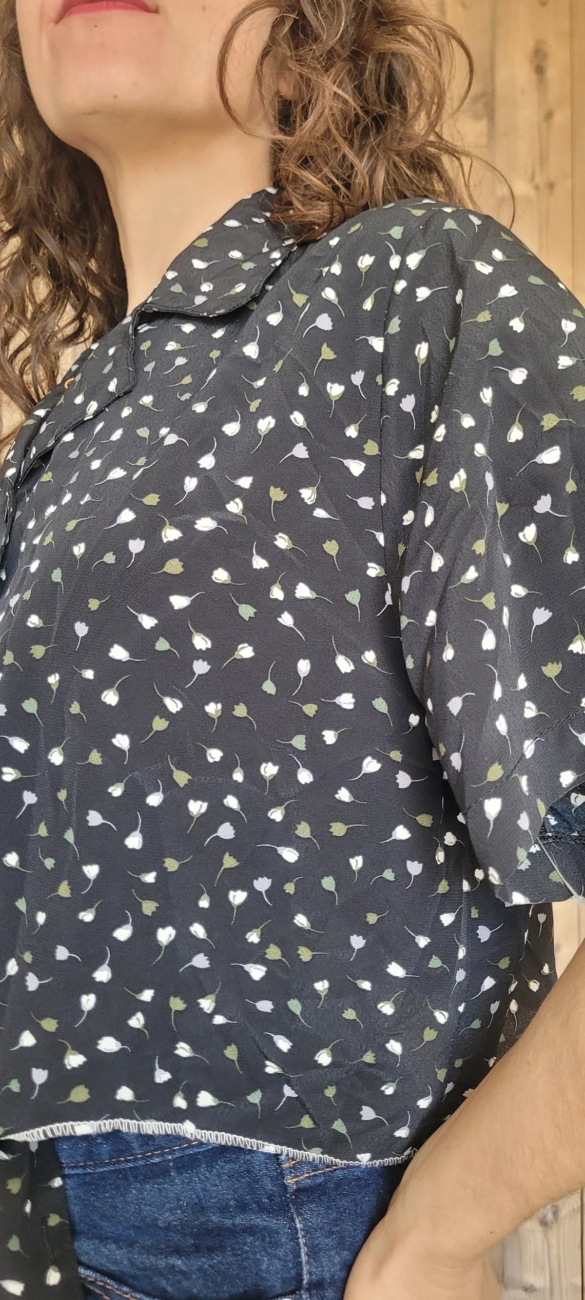 Patterned Short Sleeve Button-Up Blouse - photo 4