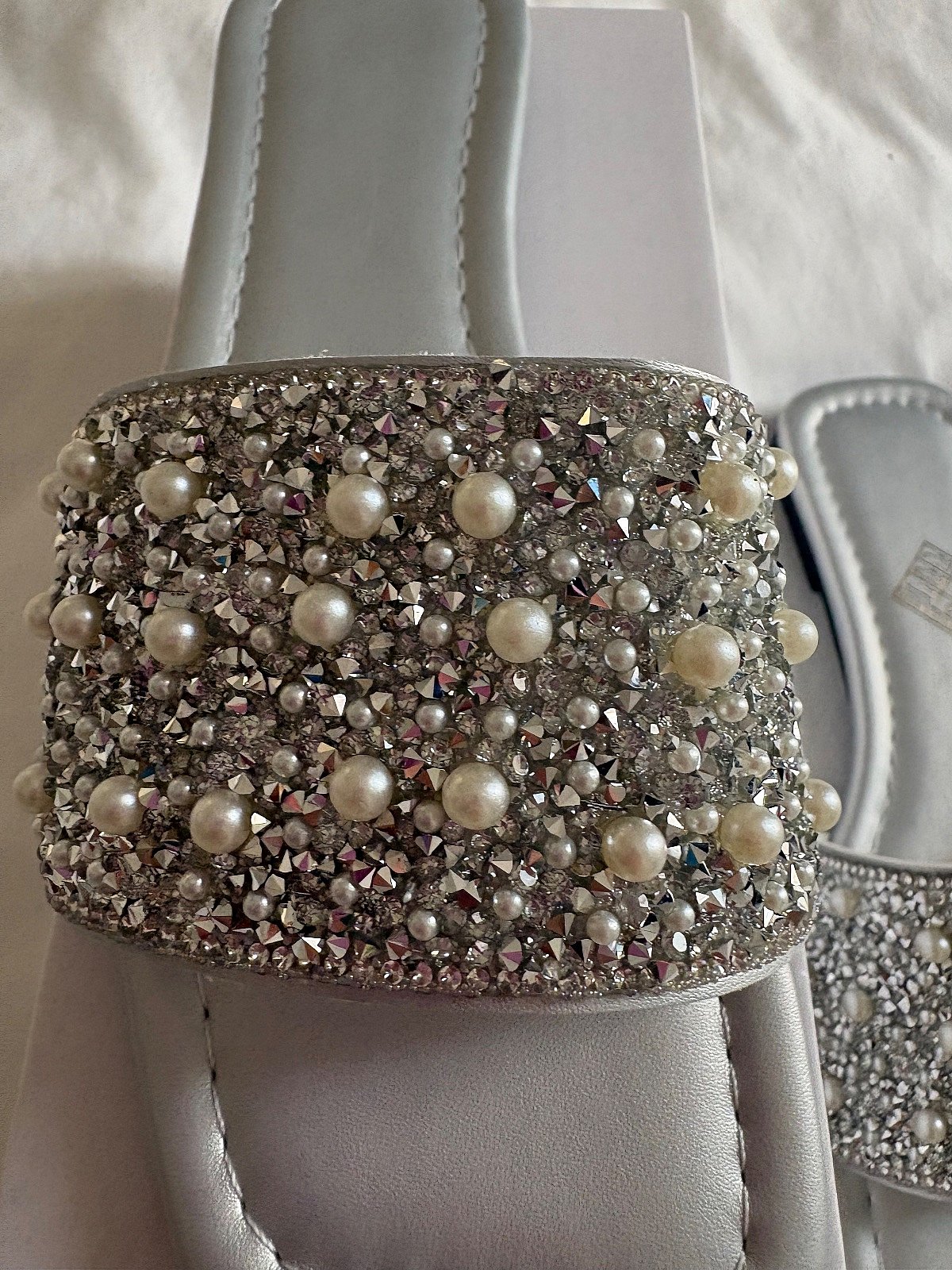 Silver pearl embellished slider shoes  - photo 2