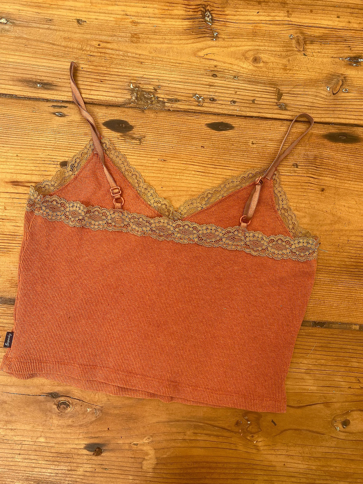 Superdry Orange/Salmon Ribbed Lace Camisol Strap Top - photo 5