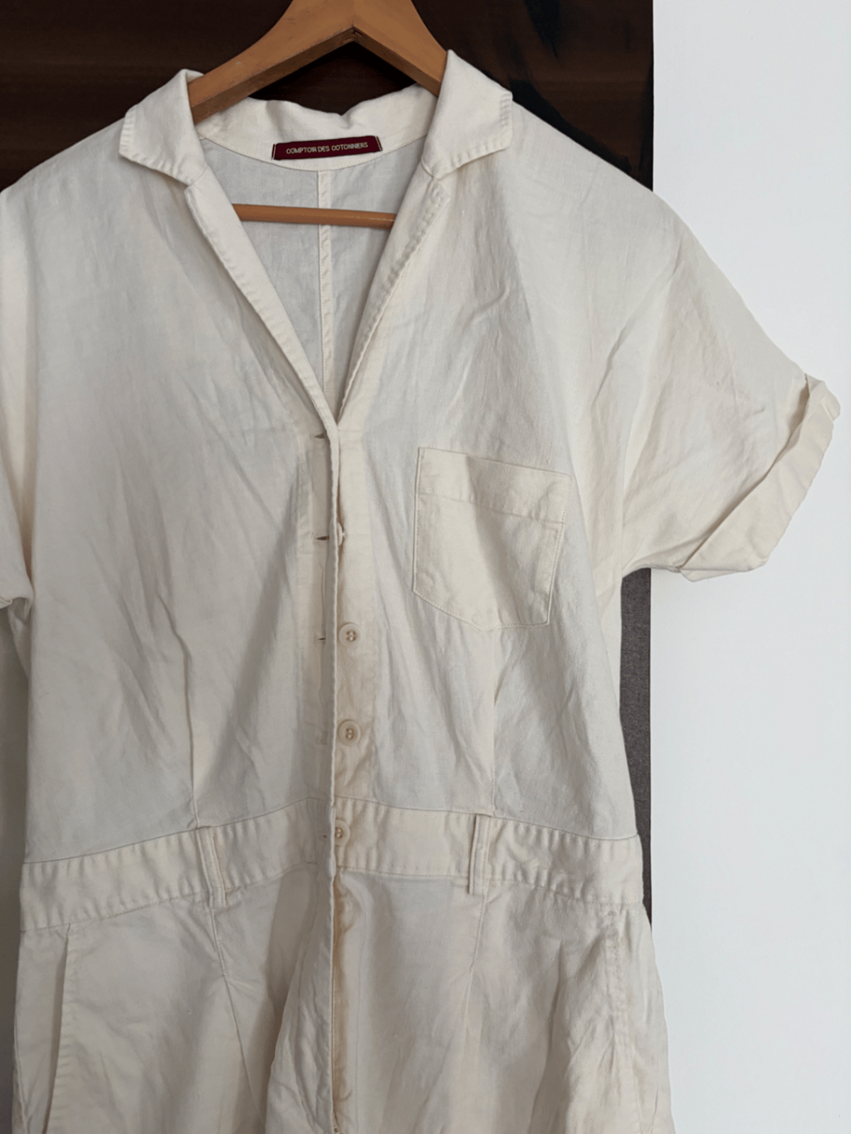 Playsuit Qasir bil-Buttuni Krema fuq Quddiem - photo 5