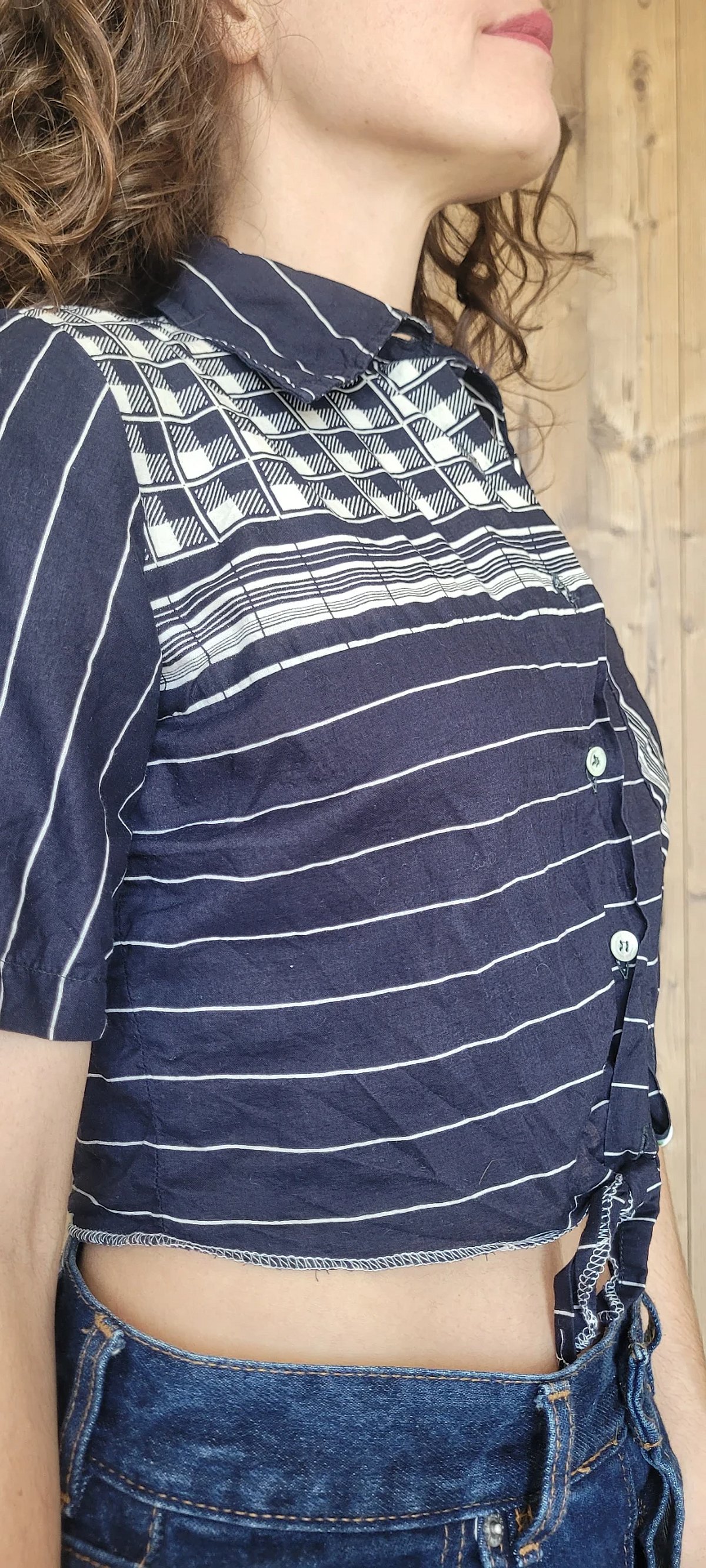 Camisa corta con estampado de rayas y cuadros - photo 3