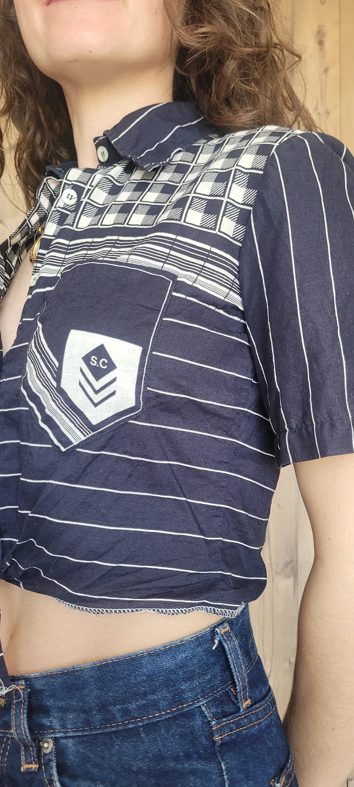 Camisa corta con estampado de rayas y cuadros - photo 2