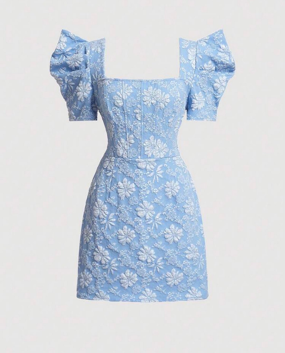 Vestido azul floral com mangas bufantes - photo 3