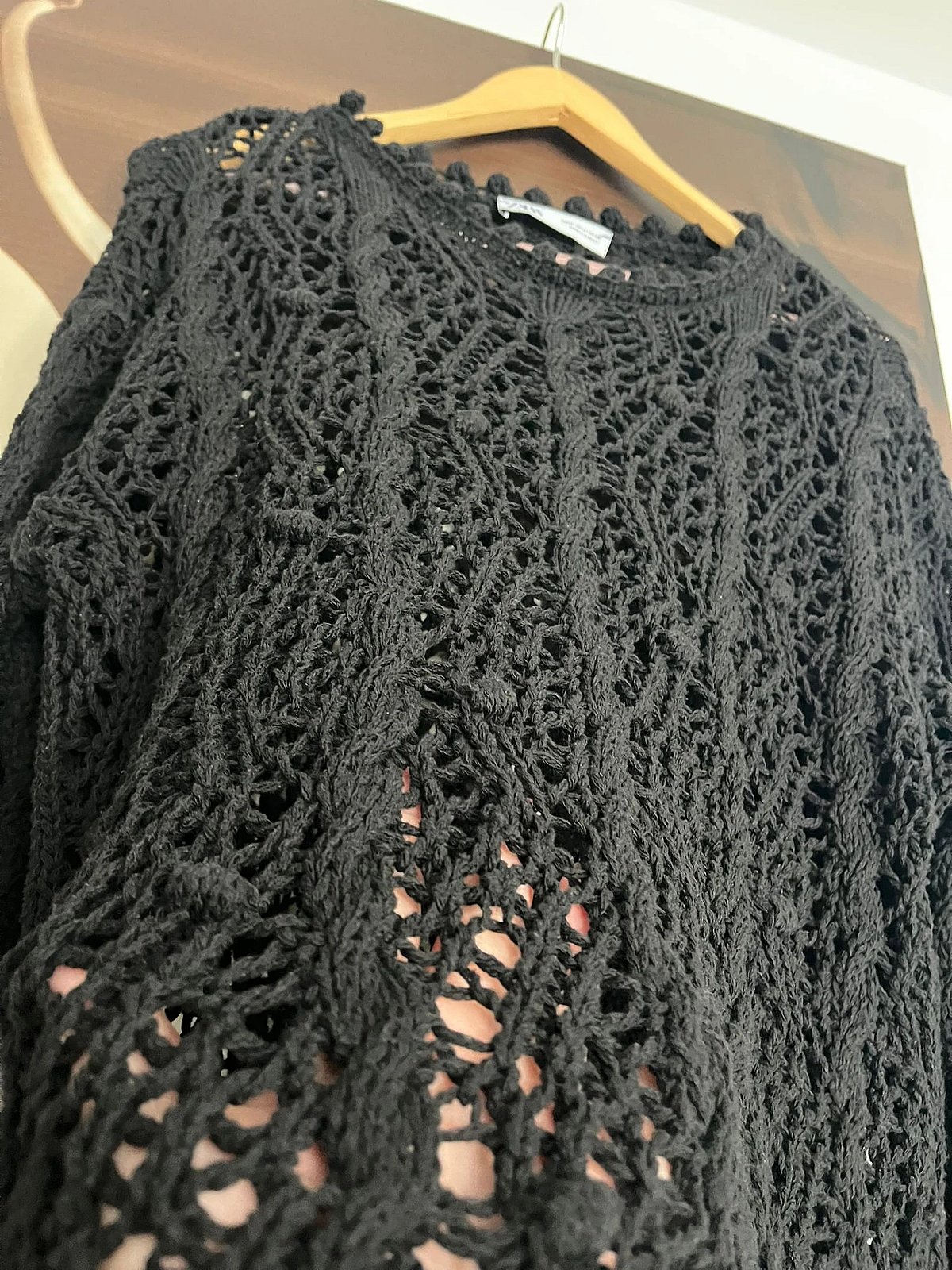 Maglione nero lavorato all'uncinetto a maglia larga - photo 4