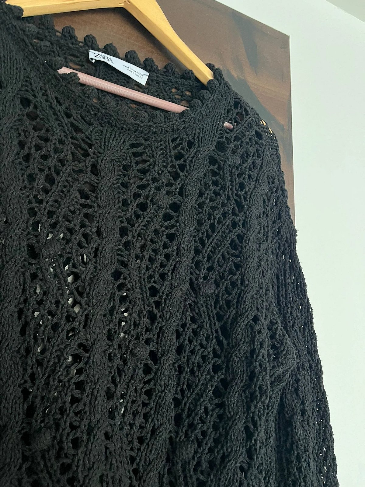Maglione nero lavorato all'uncinetto a maglia larga - photo 2