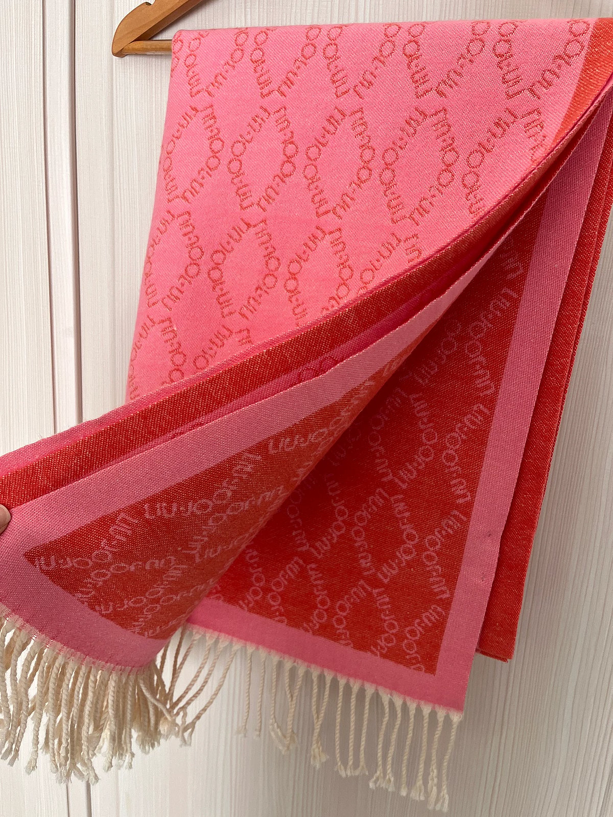 LIU JO Pink & Red Fringed Scarf - photo 2