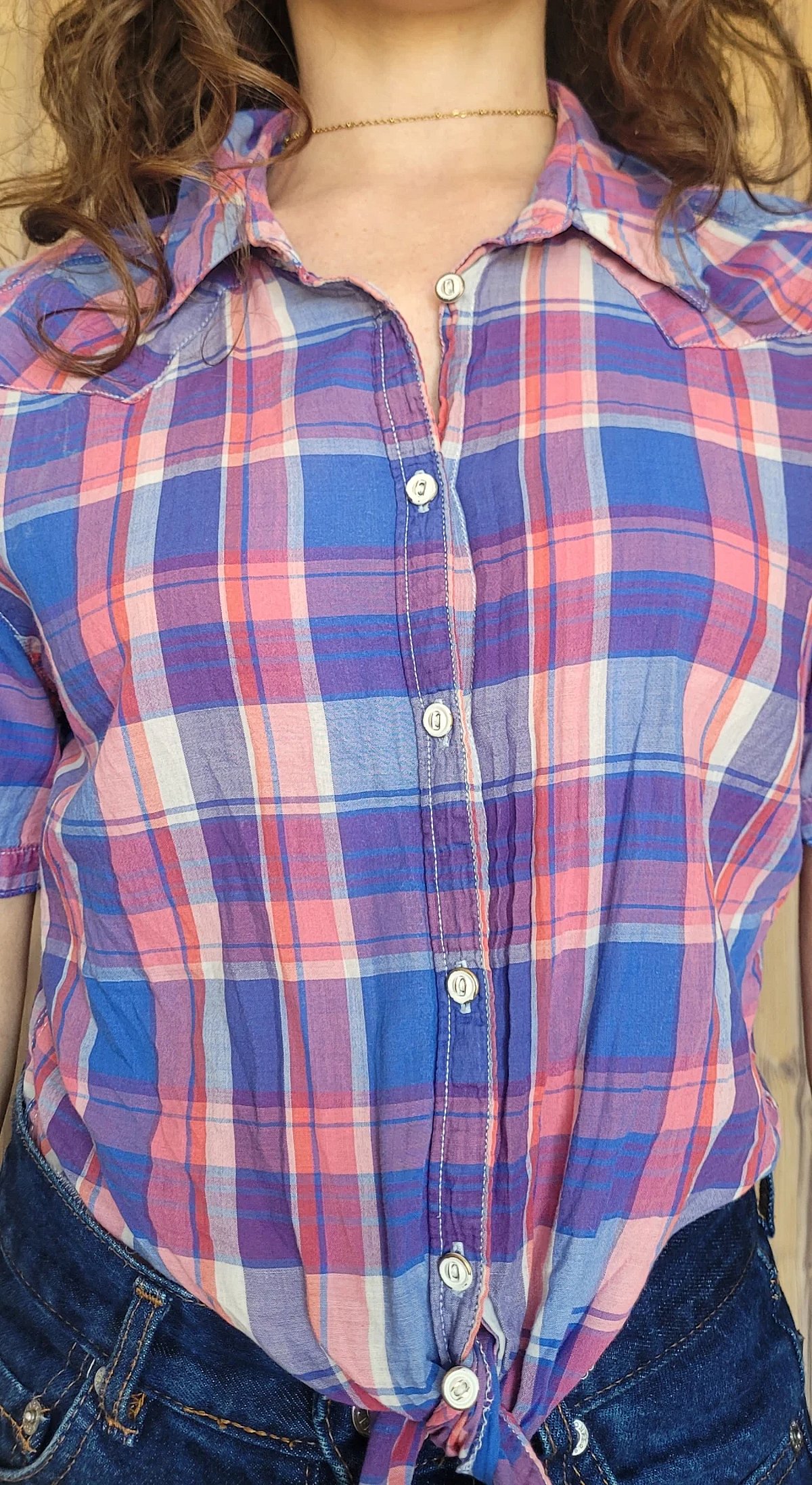 Plaid Button Up Cross-Knot Shirt - photo 2