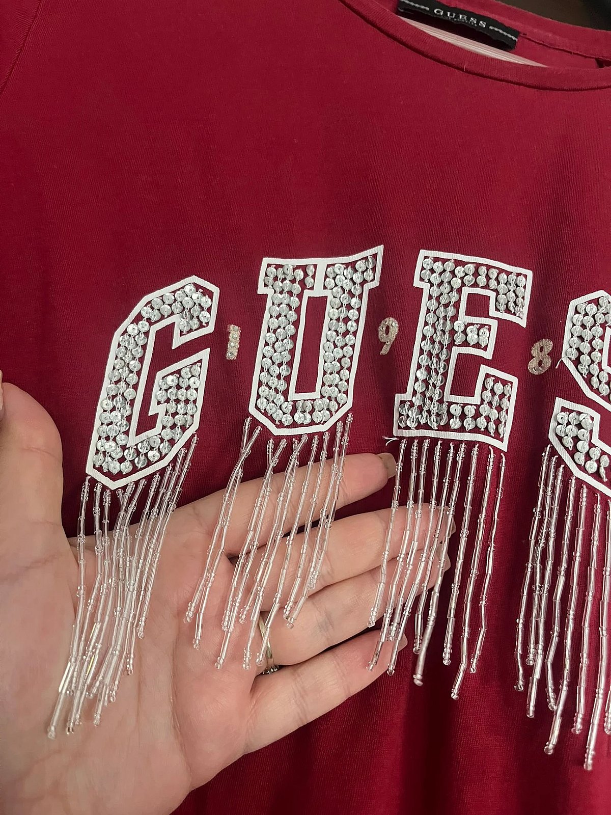 Guess Embellished Red Cotton Top - photo 5