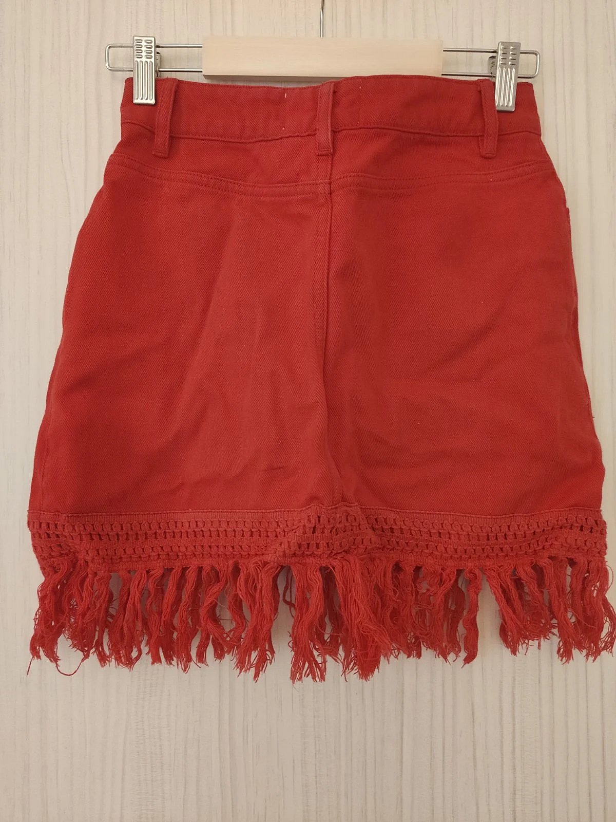 Dbielet Mini bi Fringes tad-Denim Aħmar - photo 2