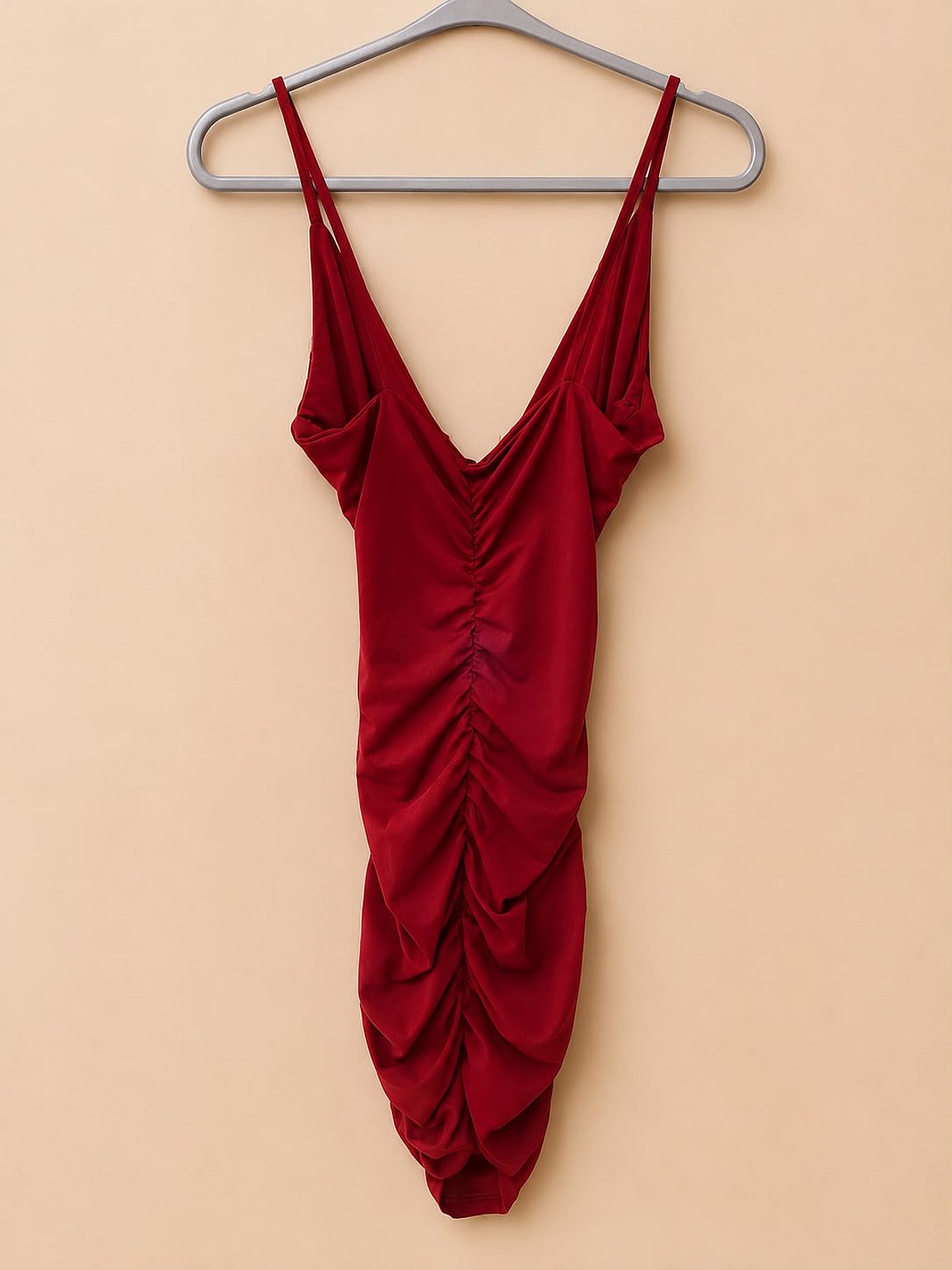 Dark Red Ruched Mini Dress - photo 2