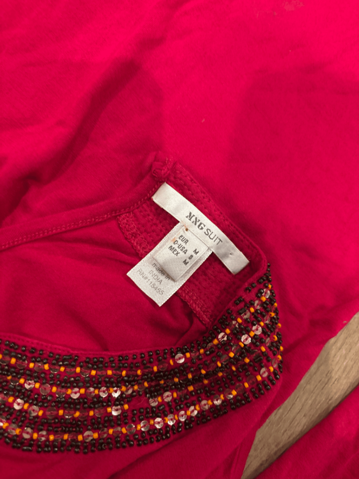 Red Beaded Neckline Long Sleeve Top - photo 6