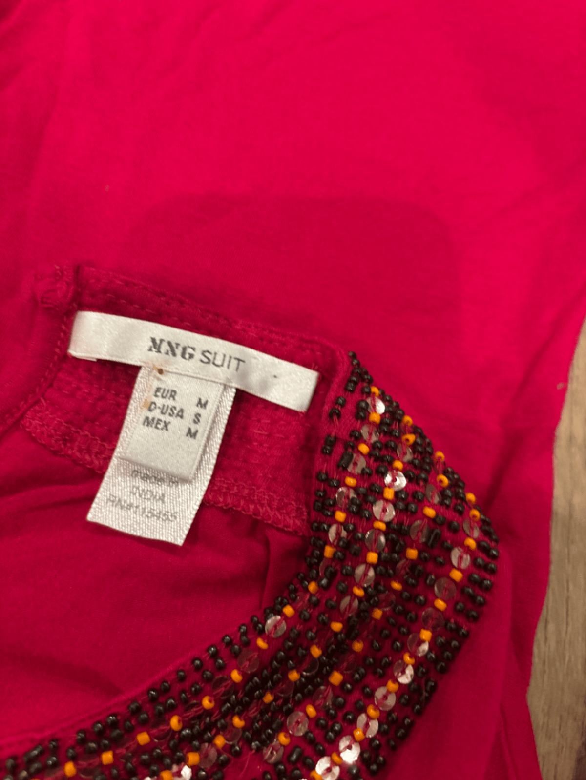 Red Beaded Neckline Long Sleeve Top - photo 5