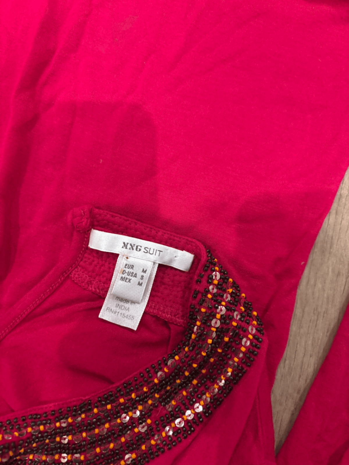 Red Beaded Neckline Long Sleeve Top - photo 8