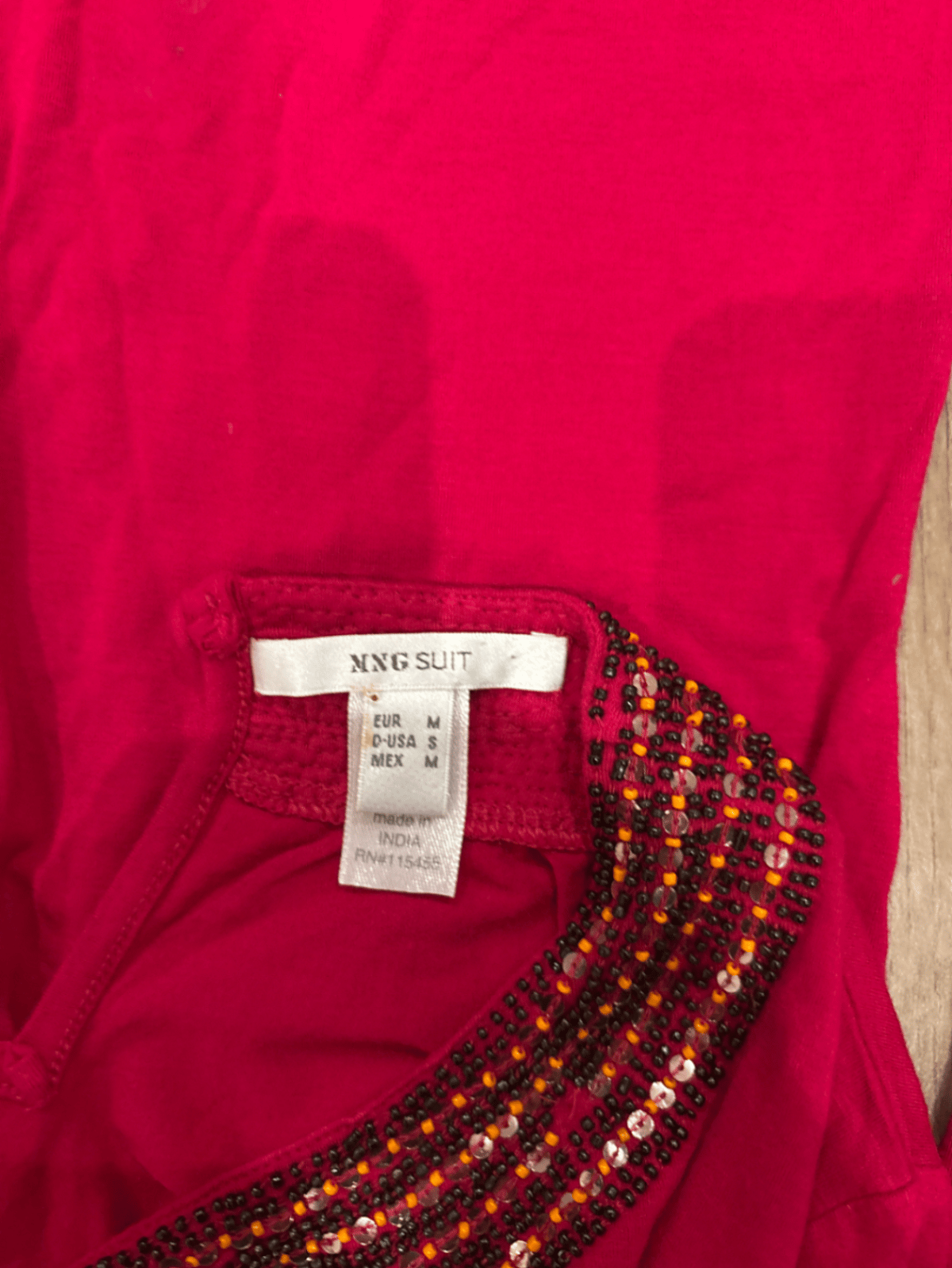 Red Beaded Neckline Long Sleeve Top - photo 3