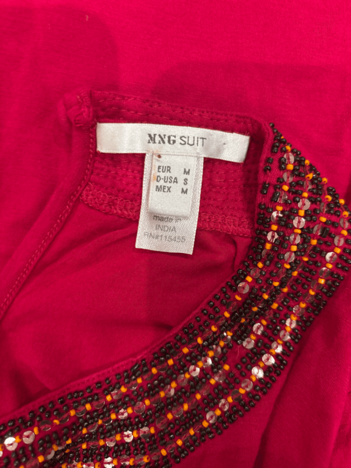 Red Beaded Neckline Long Sleeve Top - photo 4