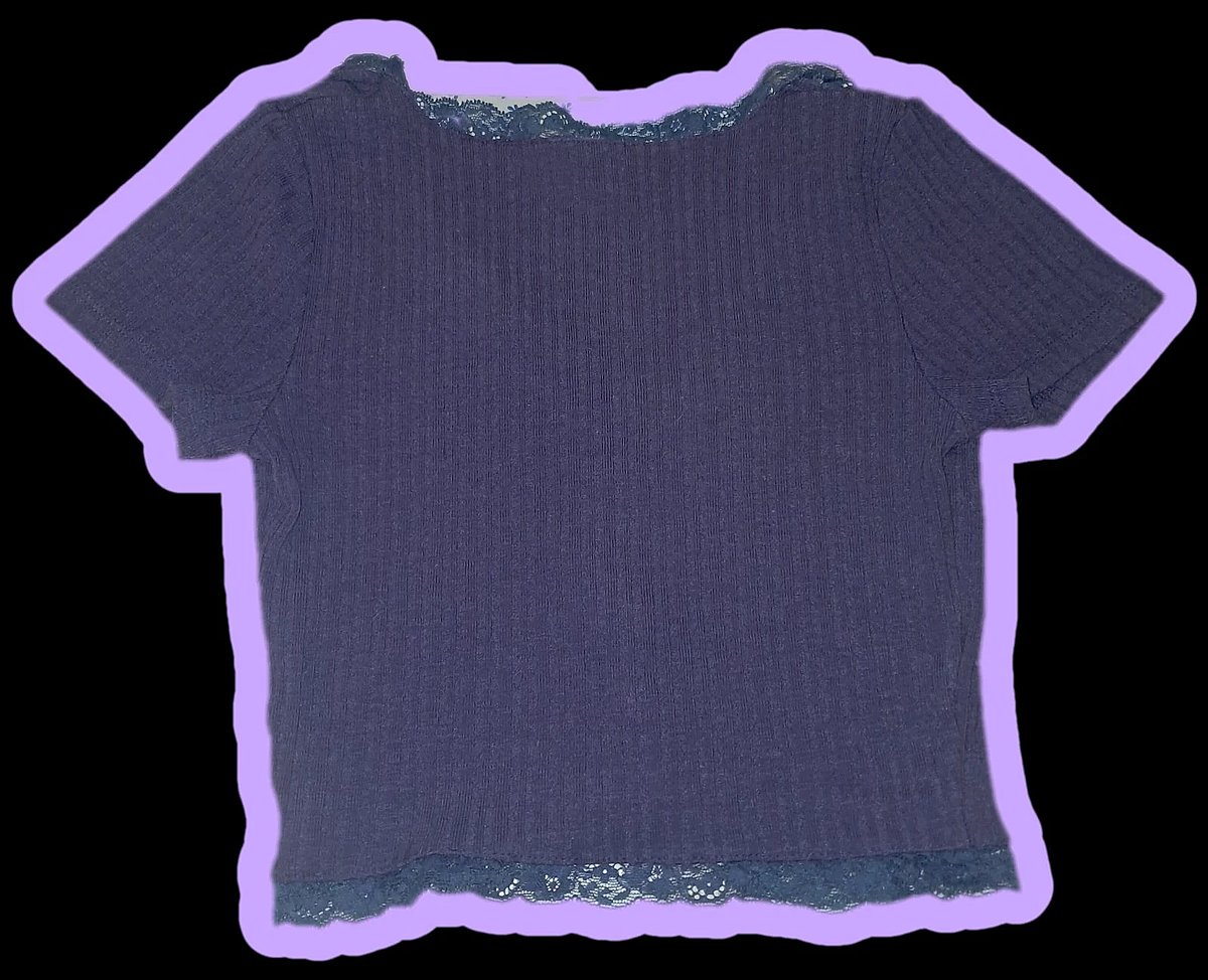Cardigan corto in maglia a coste con pizzo viola Y2K - Pull & Bear S - photo 2