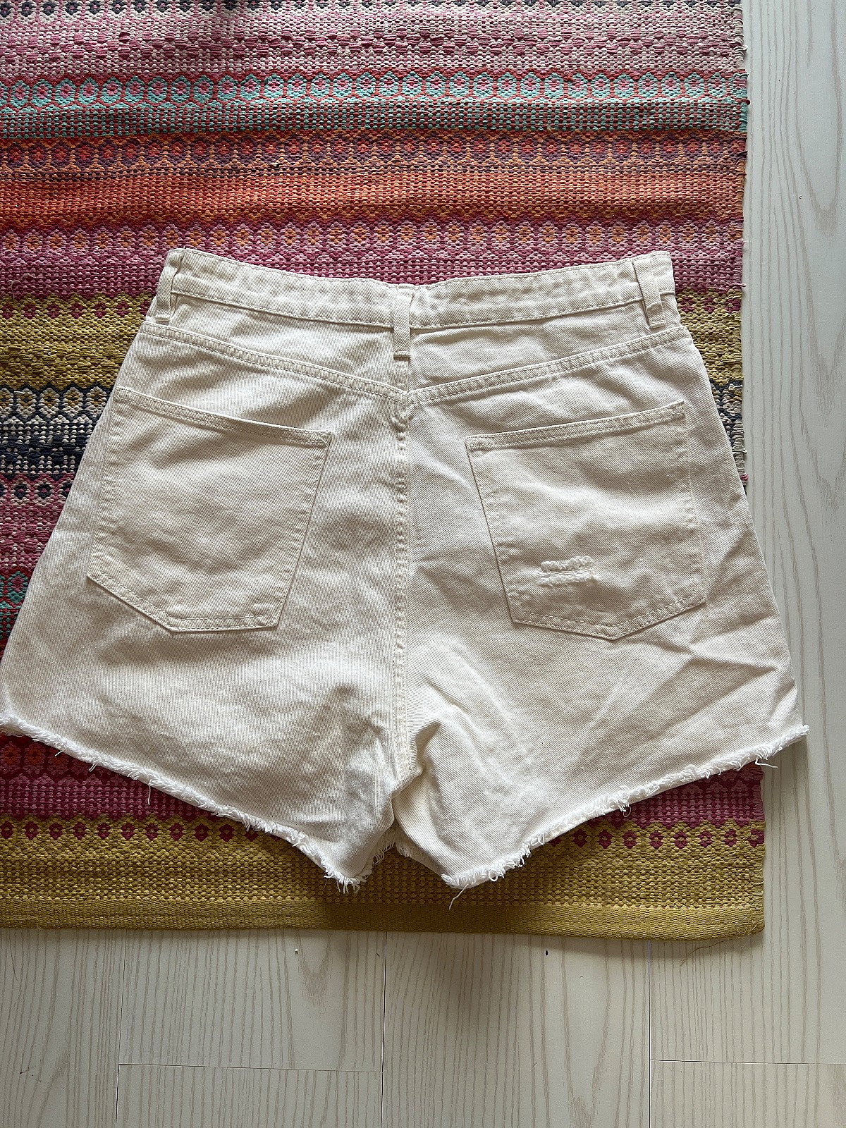 Distressed White Denim Shorts - photo 2