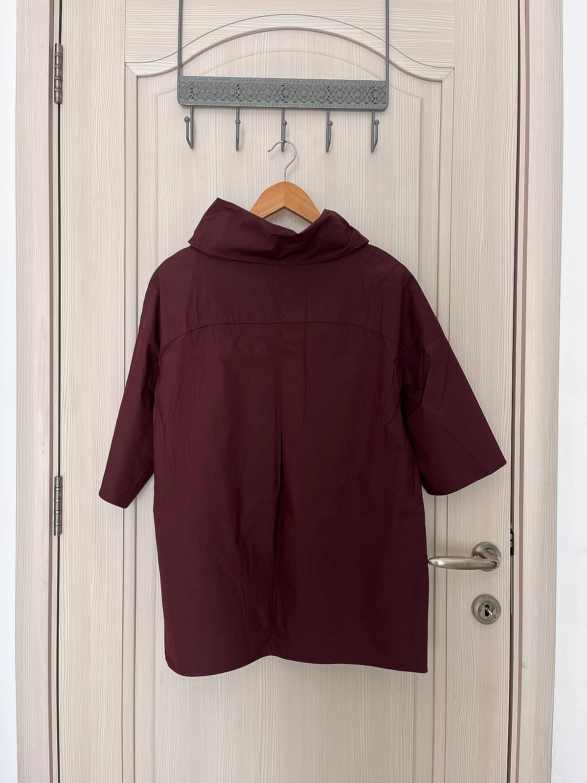 COS Burgundy High Neck Short Sleeve Top - photo 4