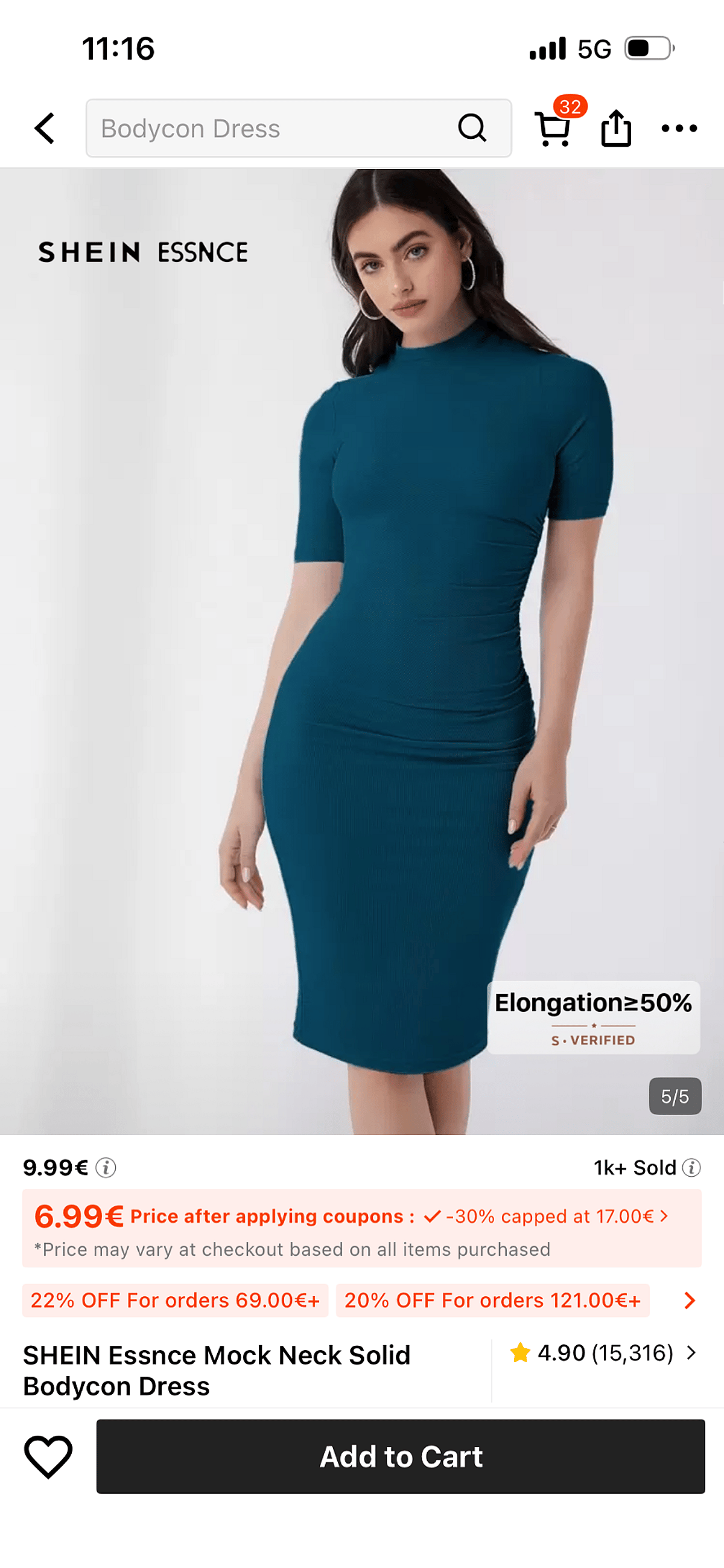 Ilbies Bodycon Solidu b'Għonq Mock - photo 2