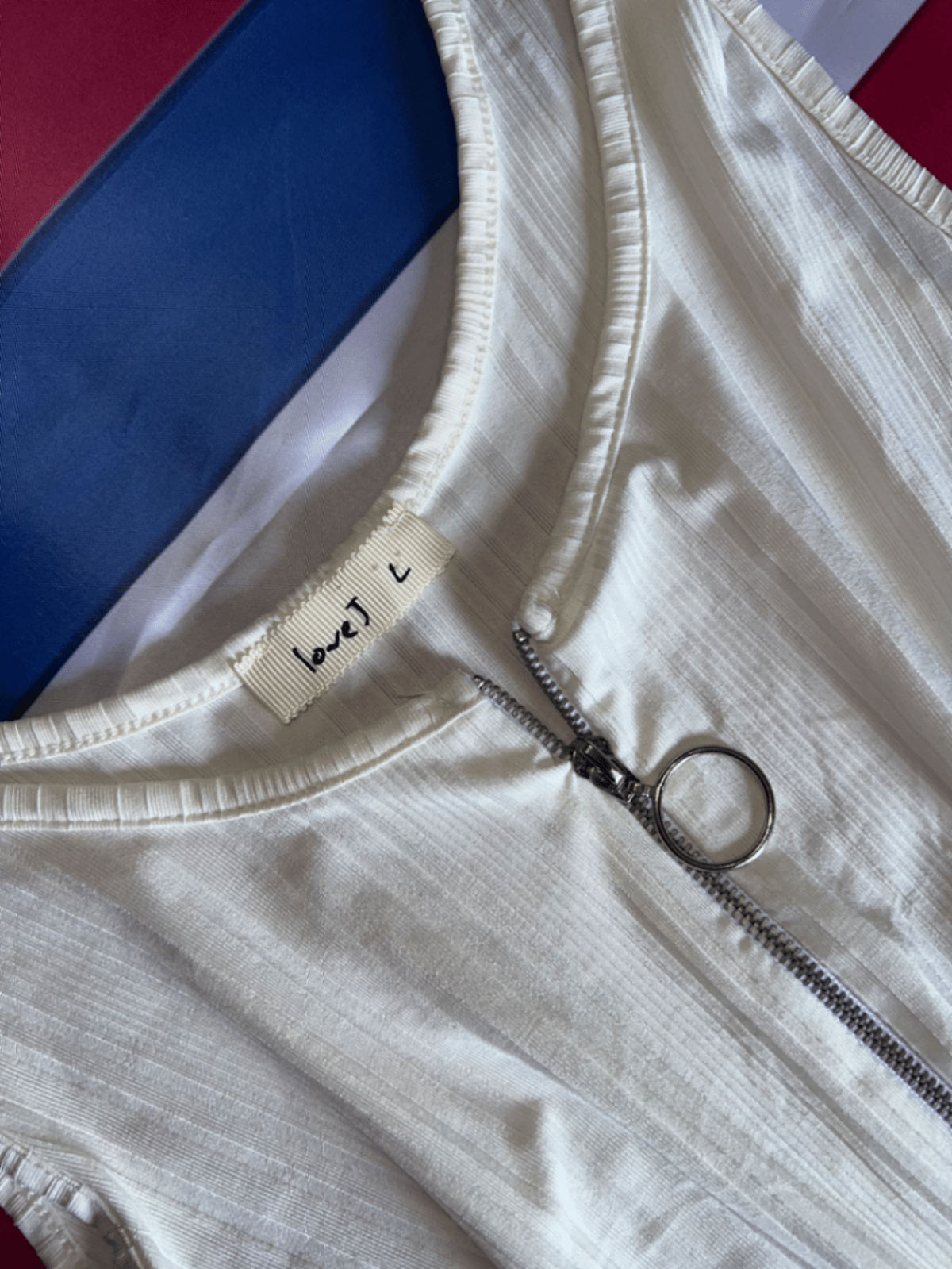 Top sem mangas com fecho frontal e canelado, branco - photo 2
