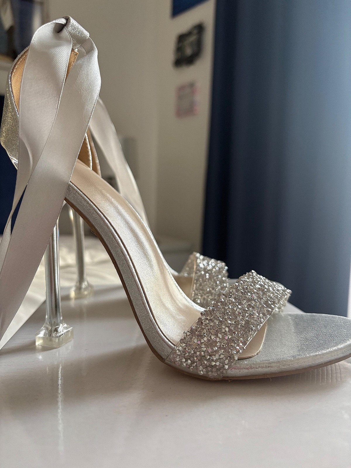 Silver Glitter Ribbon Tie Heels - photo 3