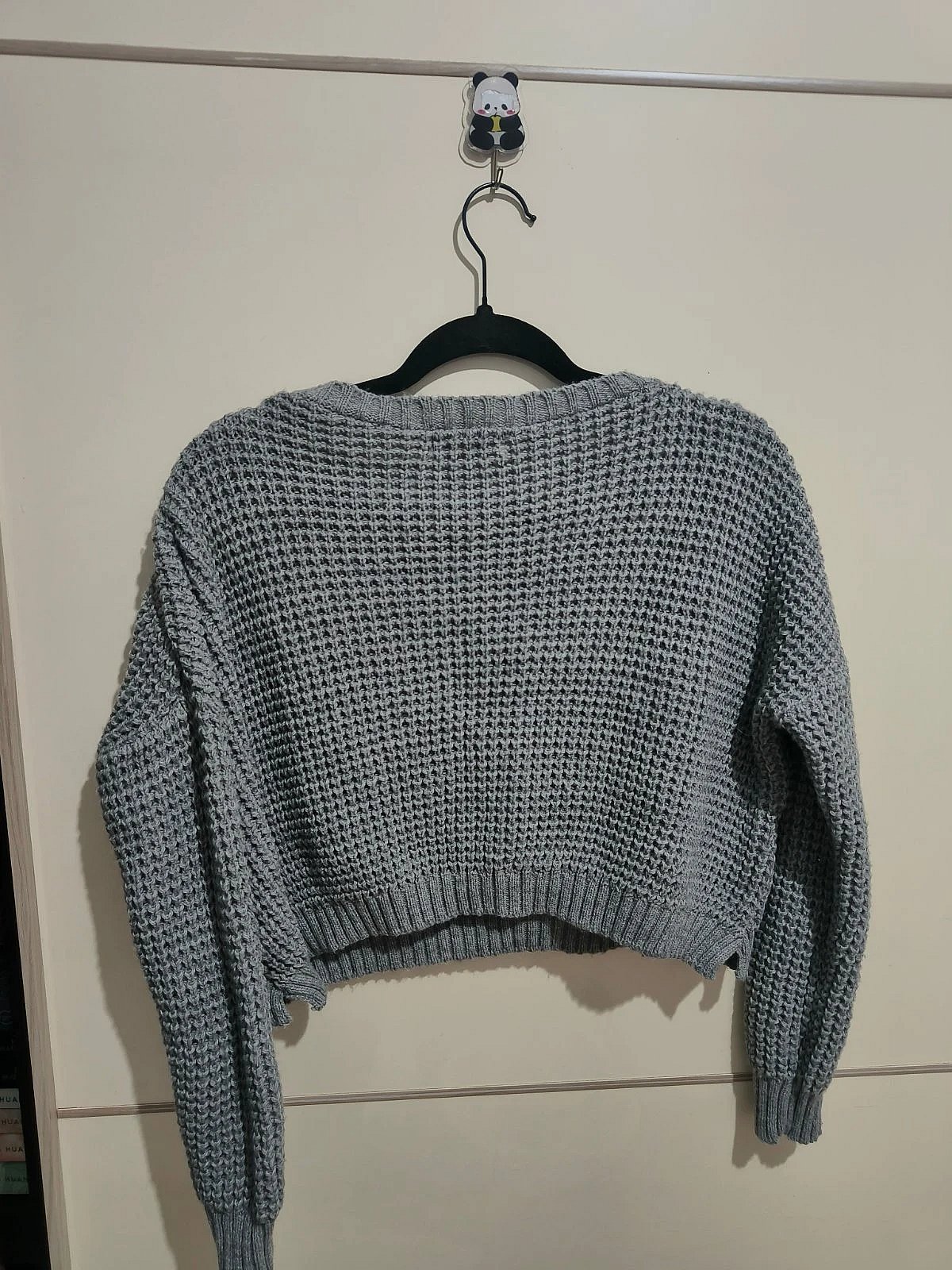 Sweater Griż Waffle Knit Crop - photo 3