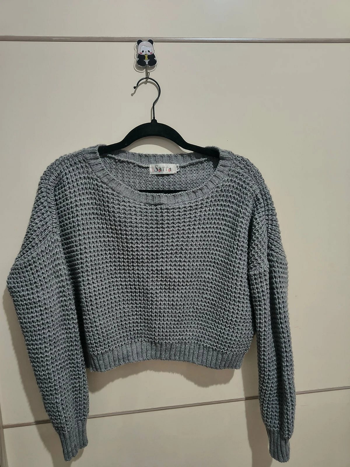 Sweater Griż Waffle Knit Crop - photo 2