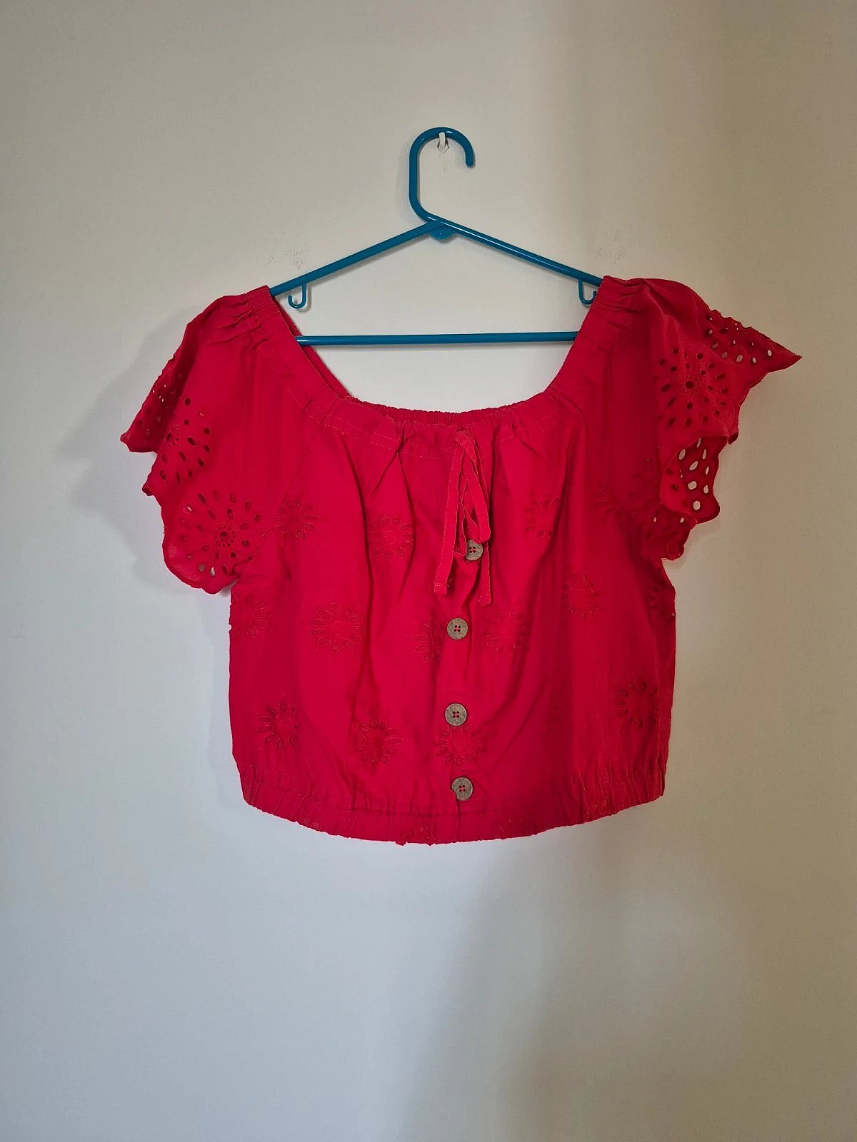 Top corto rojo con bordado inglés - photo 4