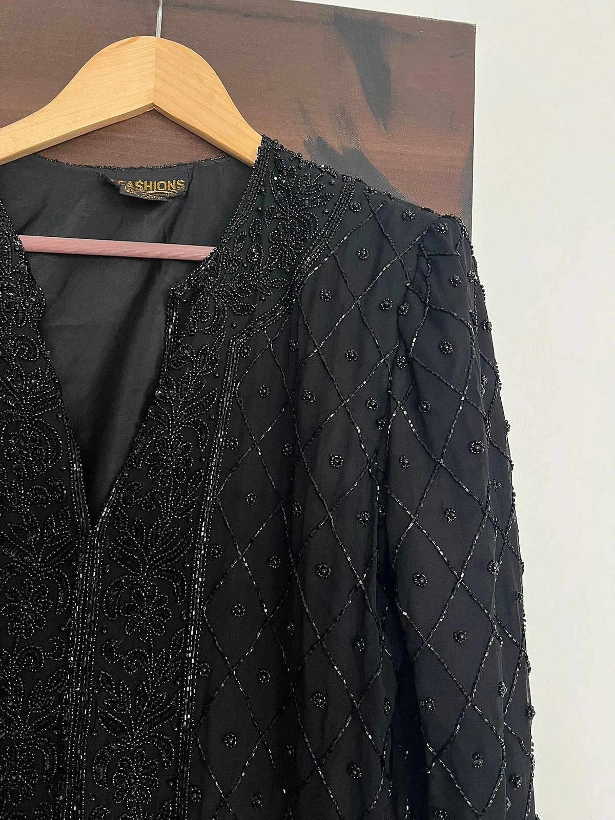 Chaqueta de noche de seda con cuentas negras - photo 7