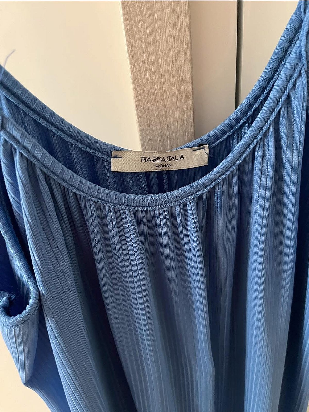 Vestido longo azul canelado com alças finas - photo 2