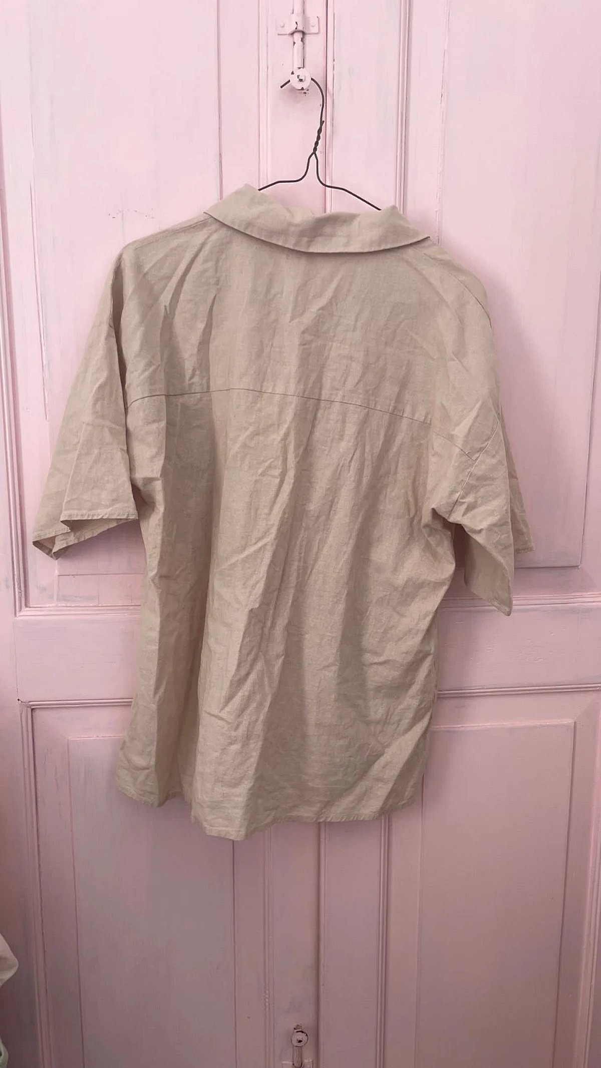 Camisa de lino beige con botones y manga corta - photo 3