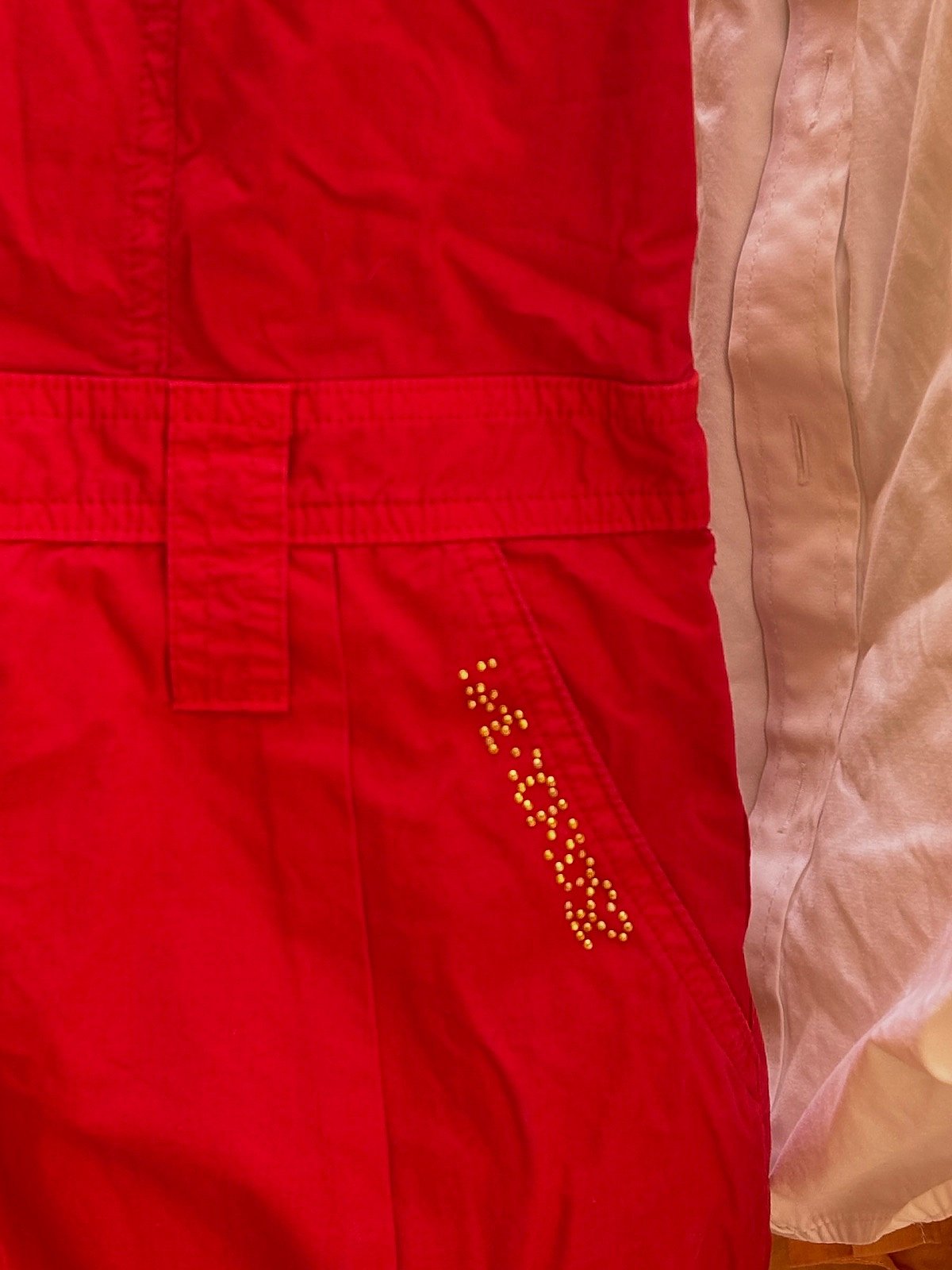 Vintage Specchio Red Sleeveless Denim Romper Playsuit - photo 3