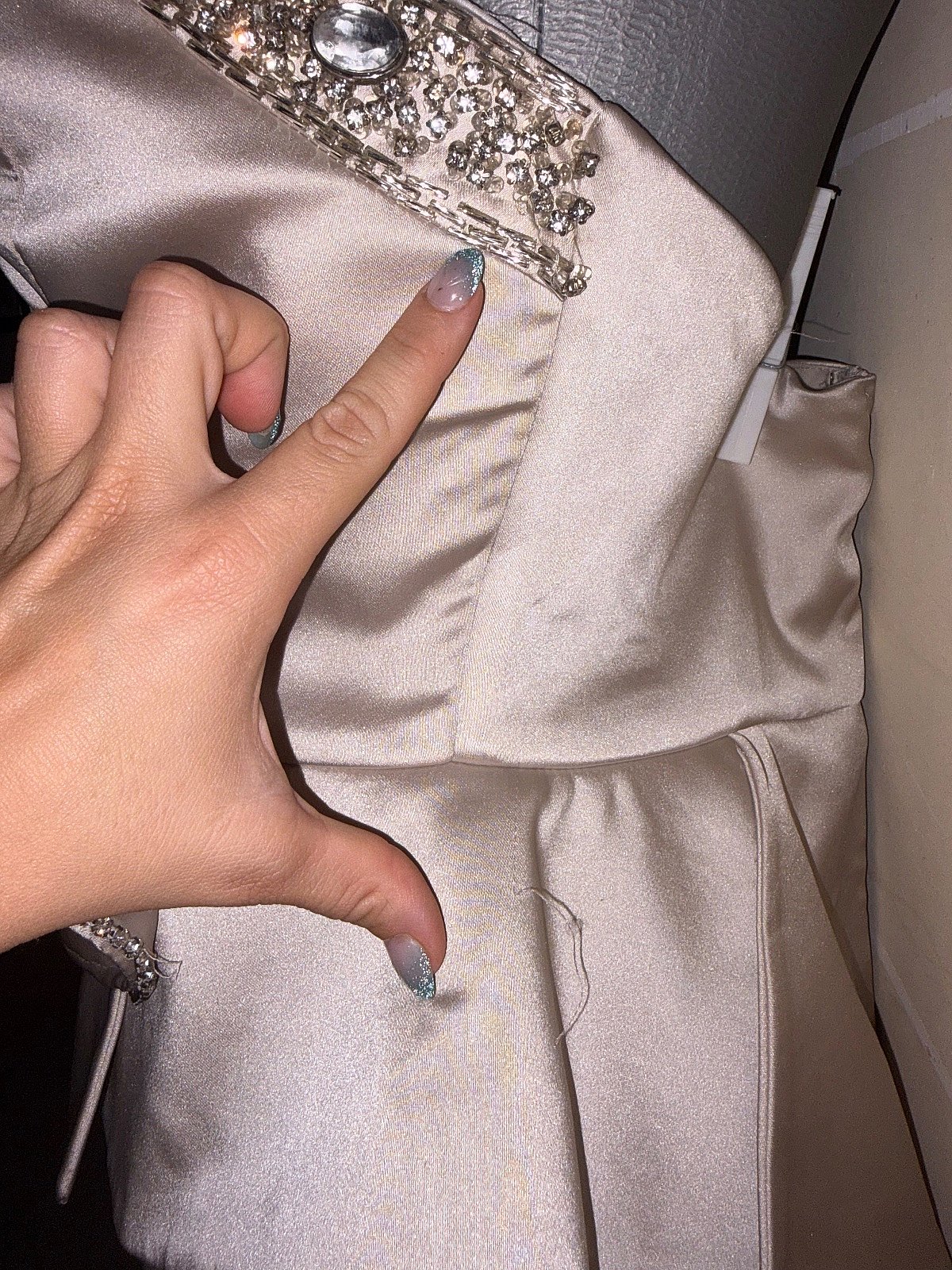 Champagne Satin Peplum Formal Dress EU42 - photo 4