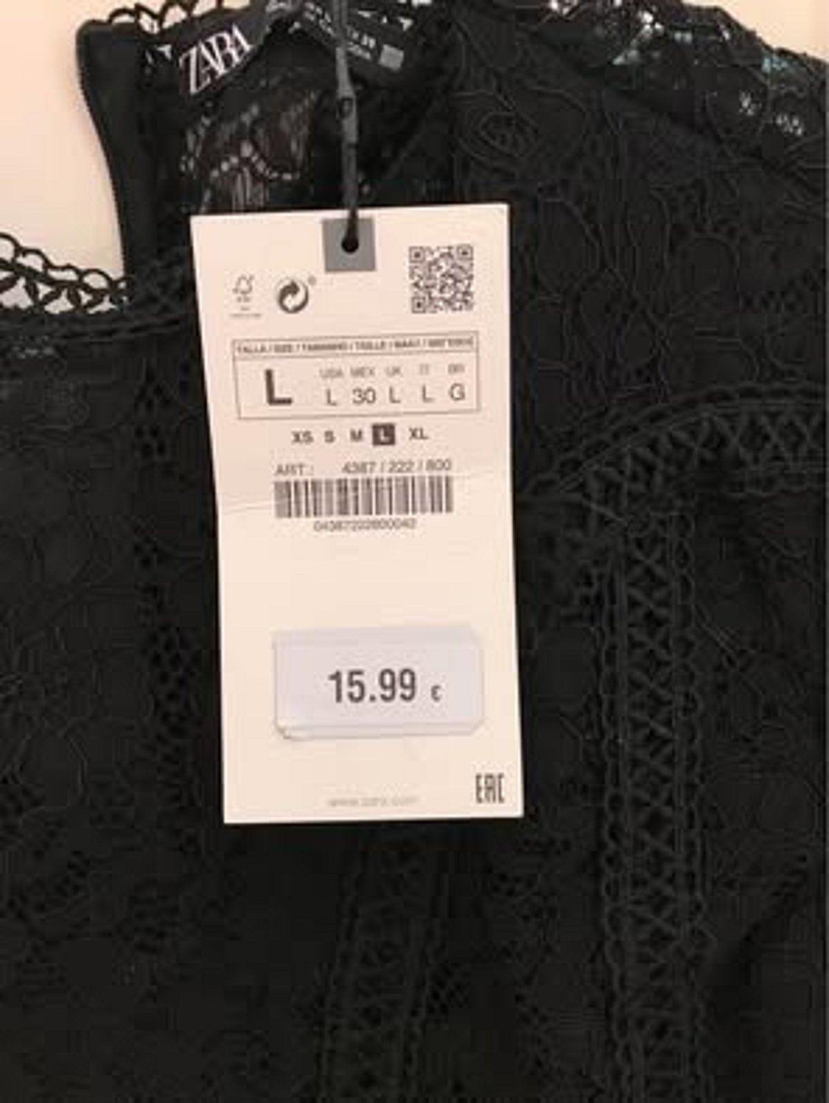 Top nero a maniche lunghe in pizzo di Zara - photo 4