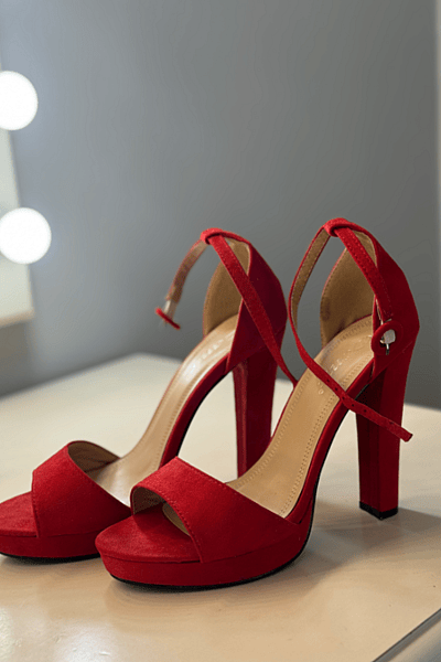 Scarpe con plateau in camoscio rosso — pre-loved on Thrifted.mt