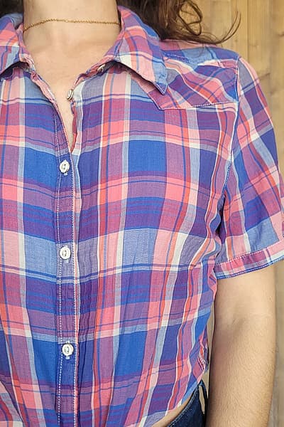Plaid Button Up Cross-Knot Shirt