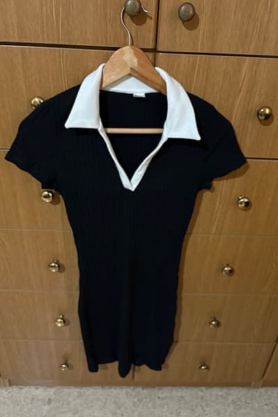 Black ribbed polo mini dress