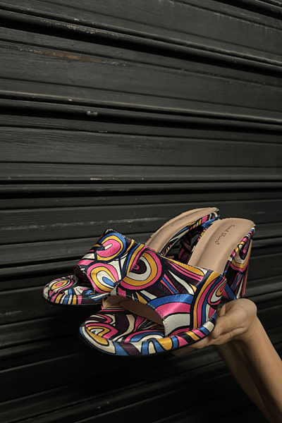 Psychedelic Platform Wedge Mules