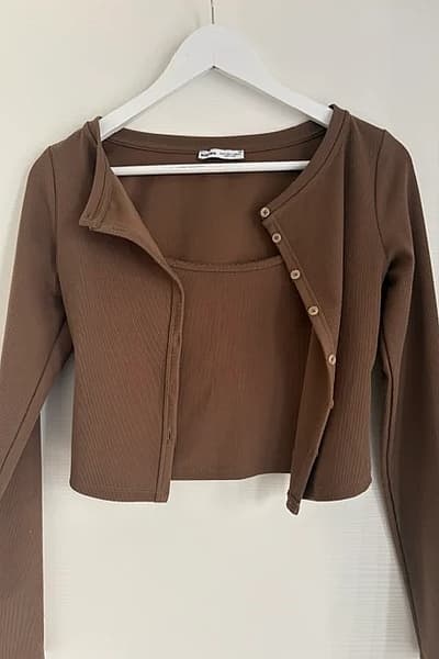 Bershka Ribbed Cardigan Co-ord Set