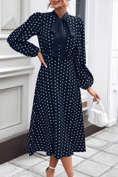 Frenchy Polka Dot Tie Neck A-Line Dress by Shein — pre-loved on Thrifted.mt