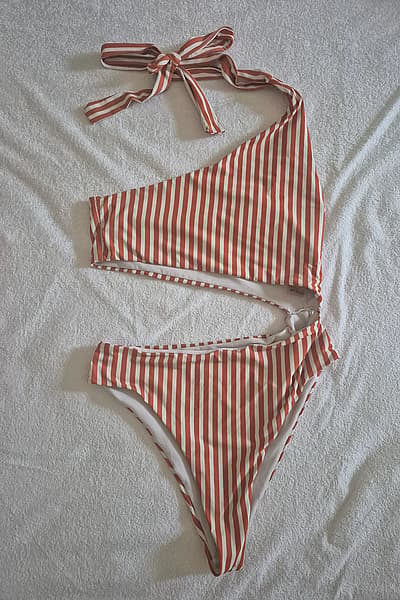 Striped One Shoulder Swimsuit