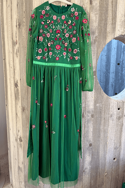 Embroidered Floral Green Maxi Dress by Love & Roses — pre-loved on Thrifted.mt