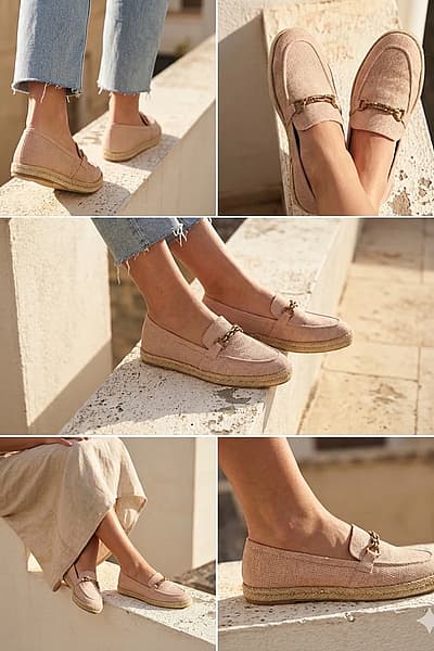 Mocasines tipo alpargata en color beige con cadena — pre-loved on Thrifted.mt