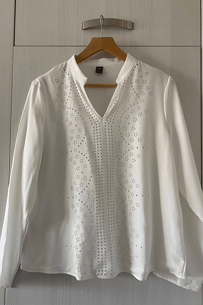 White Laser Cut Long Sleeve Blouse by SHEIN — pre-loved on Thrifted.mt