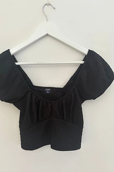 Black Textured Crop Top