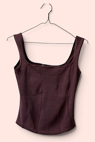 Burgundy Sleeveless Corset Style Top by Promod — pre-loved on Thrifted.mt