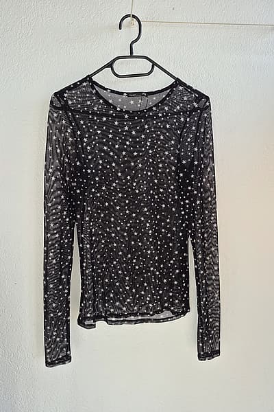 Zara Black Star Print Mesh Top - Transparent size S
