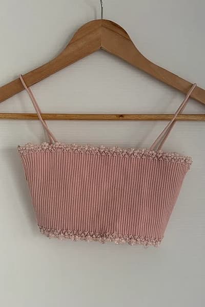 Pink Ribbed Lace Trim Cami